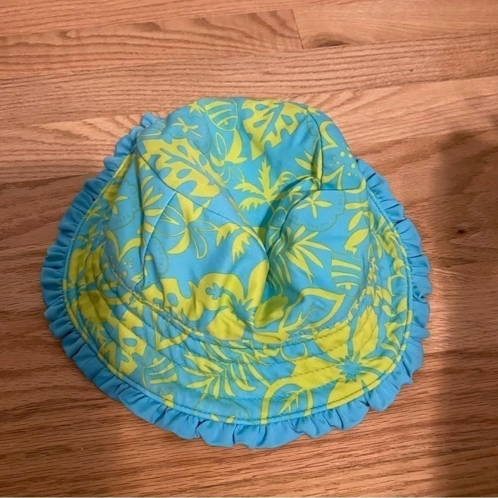 Hawaiian Print Bucket Hat Blue Green Koala Kids Sz 3T-4T